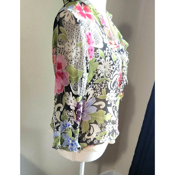 SILKLAND Floral Silk Shear Lined Top With Sequins and Beads Sz PL Petite - Picture 3 of 11